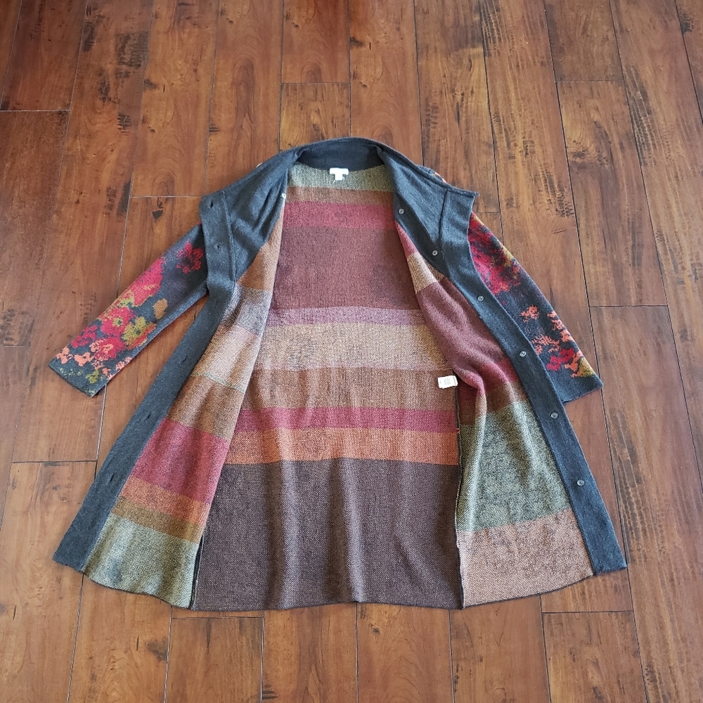 J Jill Madison Womens Cardigan Sweater Duster Knit Floral Boho Wool Alpaca Sz XS - Picture 8 of 12